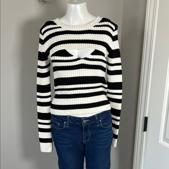 Anthropologie Maeve Striped Sweater Shrug SET Black White Tank Long Sleeve S NEW - Picture 5 of 12